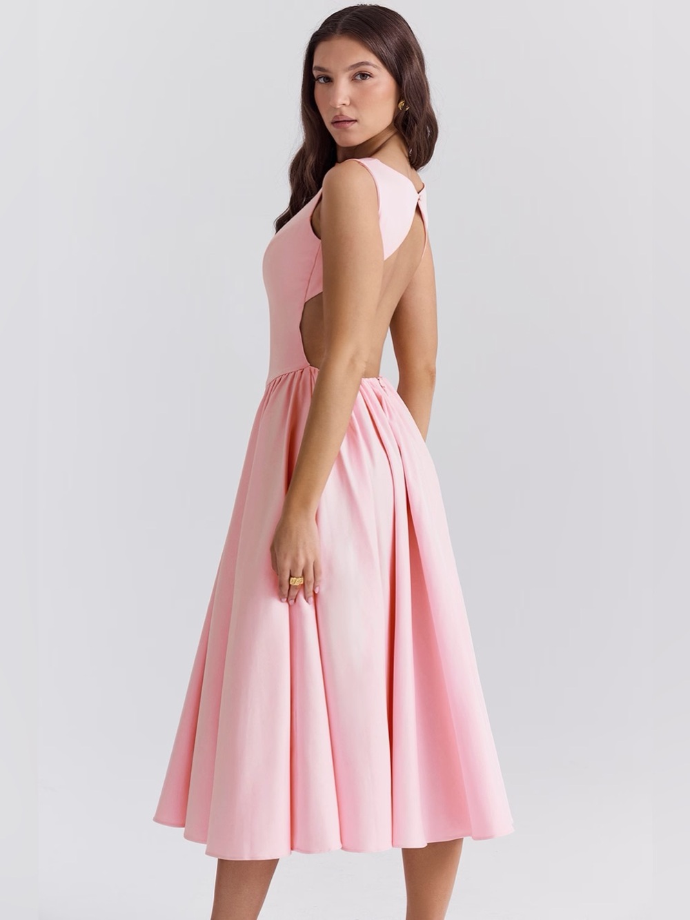 NWT House of CB Cindy Ballerina Pink Twill Midi Sundress
